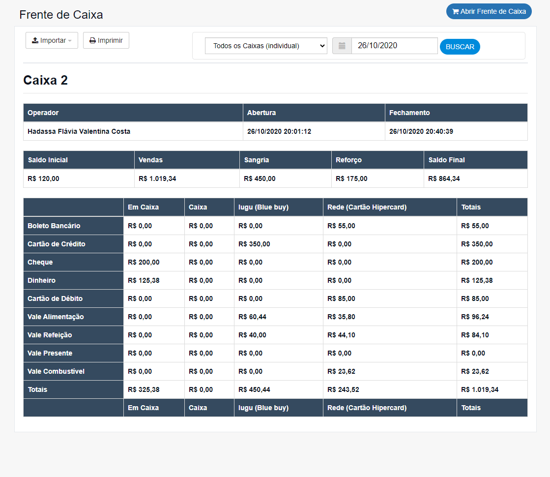 Frente de Caixa